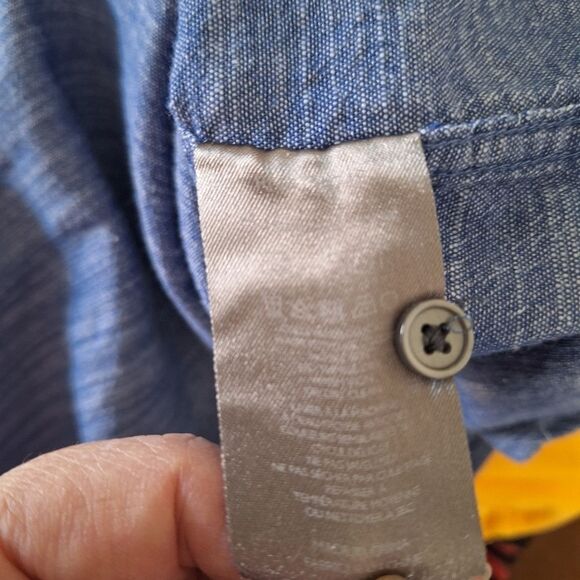 Slate & Stone Men's Classic Button Up Shirt Short Sleeve Casual Chambray Large - Picture 6 of 8